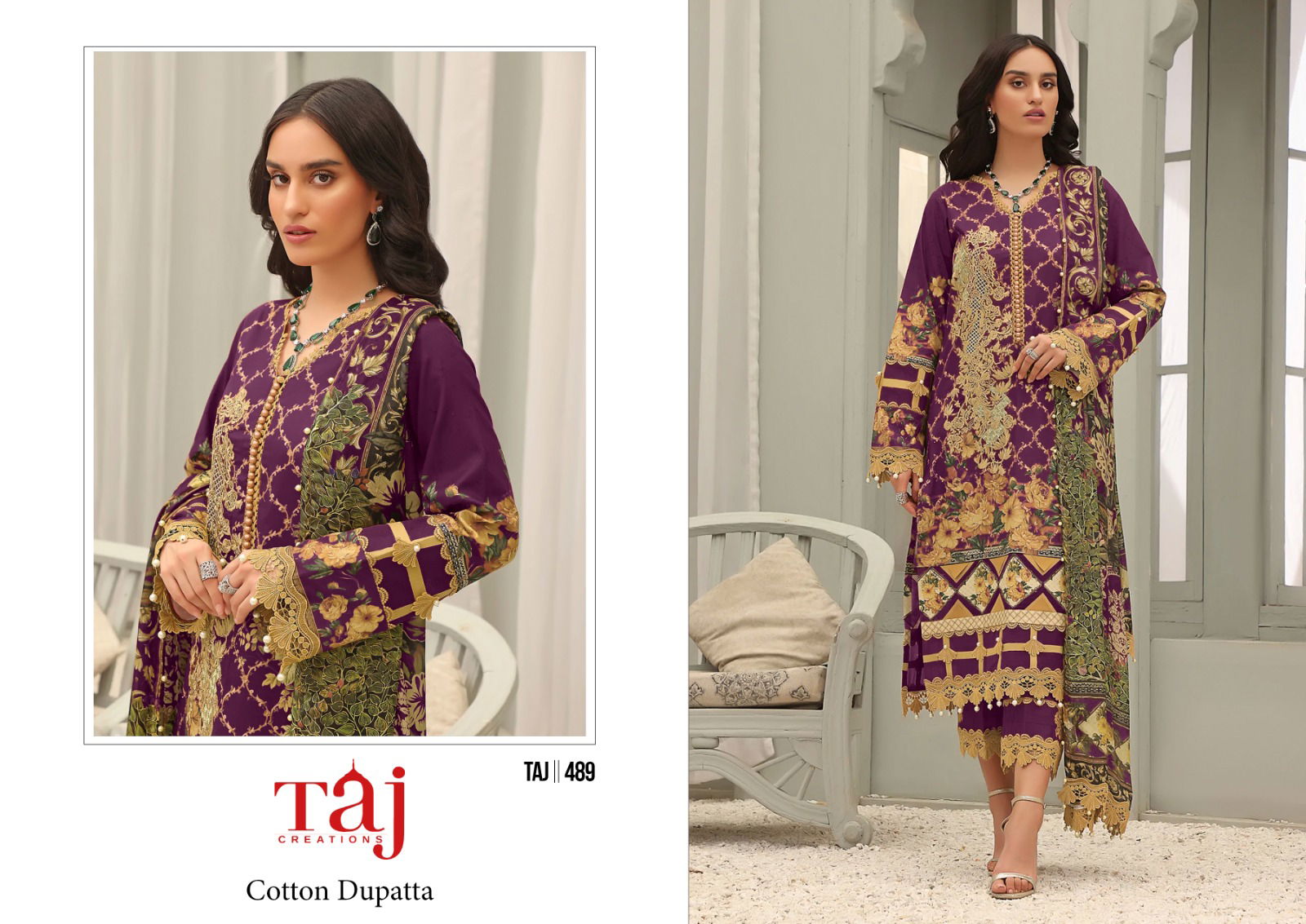 Taj 488 And 489 Hit Design Cotton Pakistani Suits Wholesale Shop In Surat